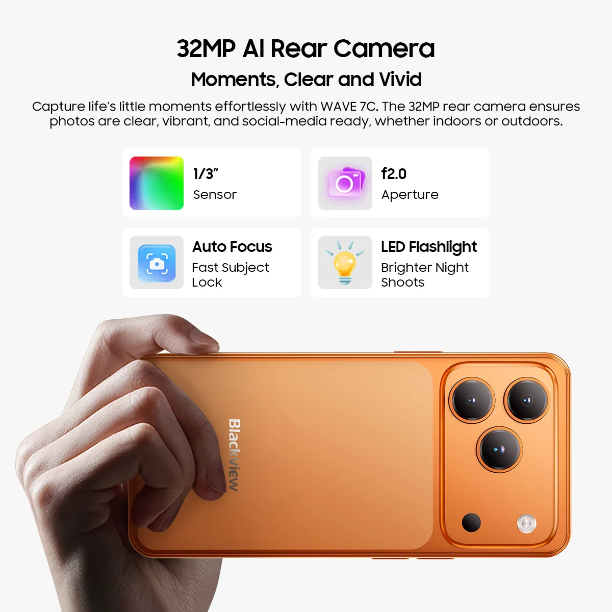 Blackview WAVE 7C Smartphone, 4GB RAM+12GB Virtual RAM 64GB ROM, 6.56" HD+ Display, 5000mAh Big Battery, Android 16, Doke AI 2.0, 1080P Video Recording, Free TPU Protective Case