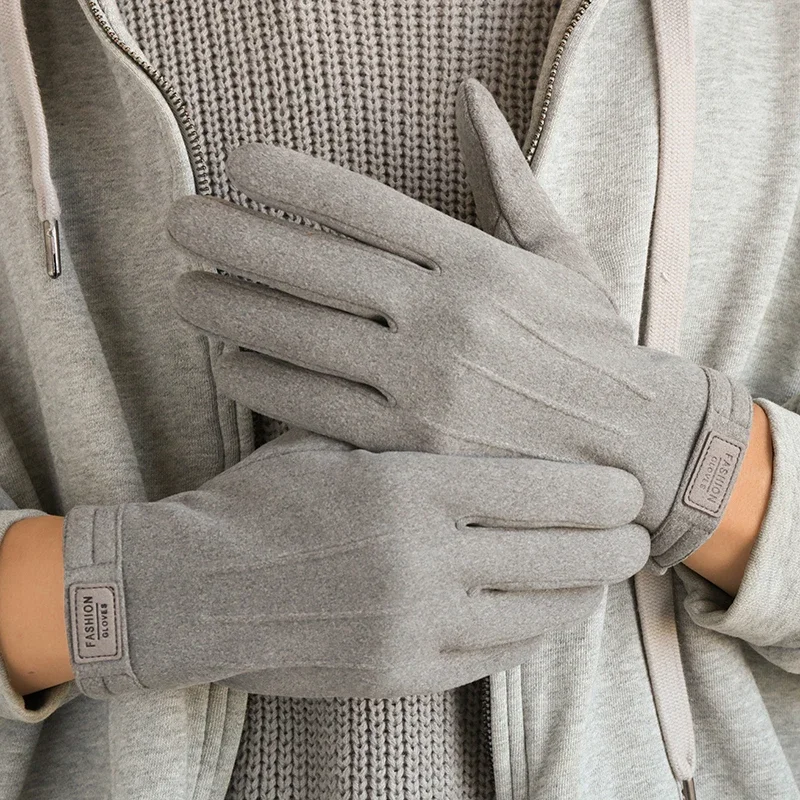 1 Pair Men's Winter Velvet Gloves, Warm Windproof and Cold-Proof Touch Screen Cycling and Driving Gloves