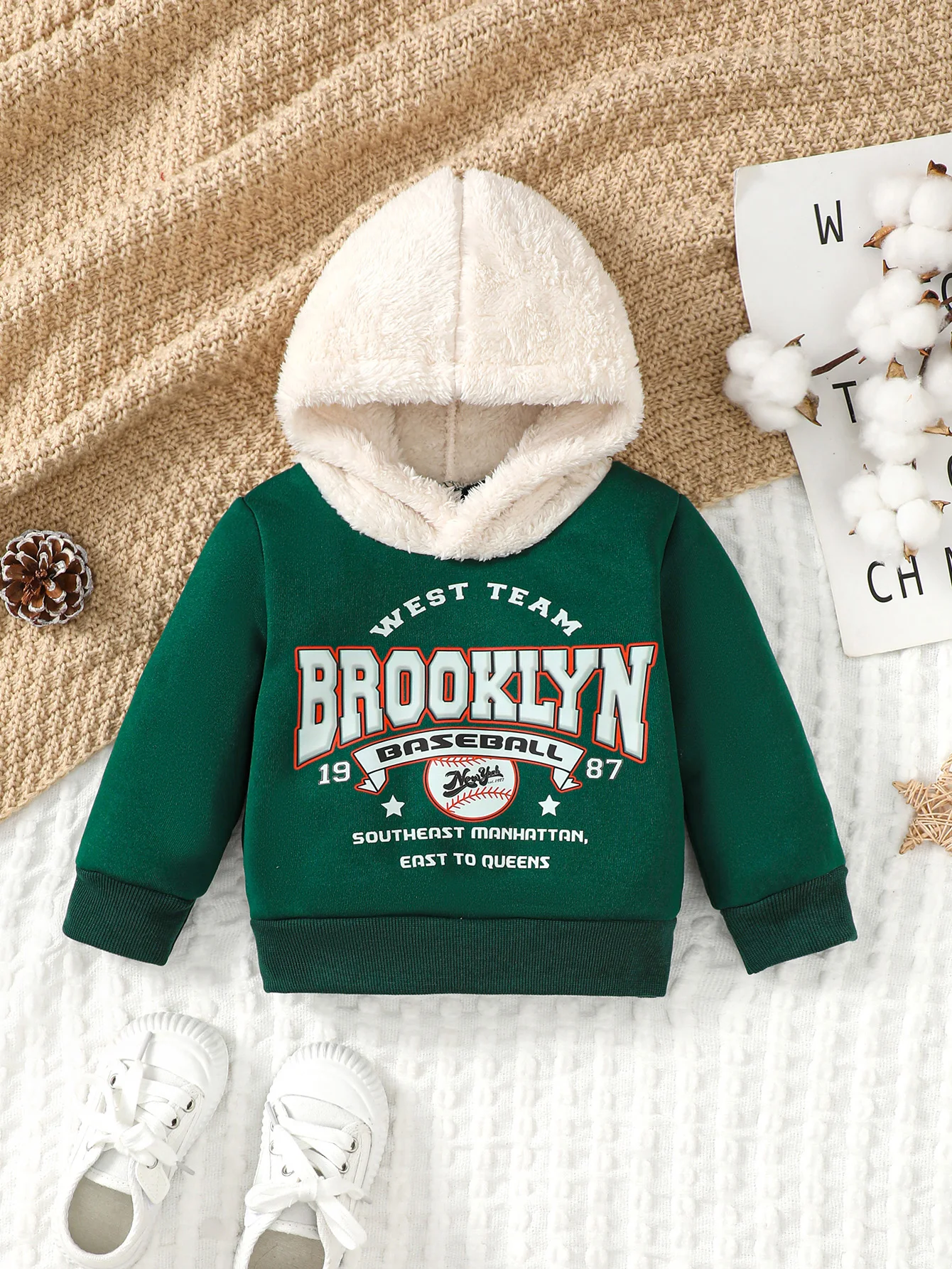 Baby Boys Autumn And Winter Casual Fashion Dark Green Top Long Sleeve Color Matching Letters Printed Plush Hoodie For Baby Boys children sweatshirt