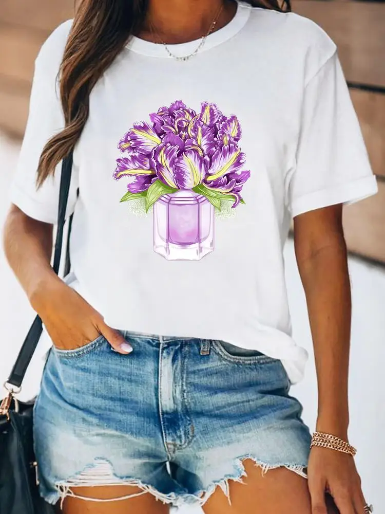 Women Spring Fashion Summer Female Tee Shirt Print Clothes Lady Short Sleeve Flower Lovely Floral Trend 90s Graphic T-shirt
