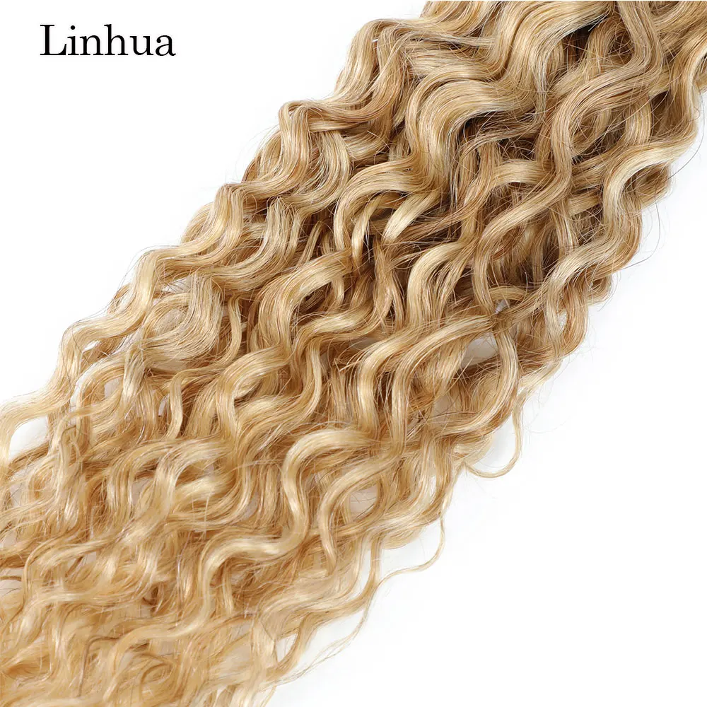 Linhua Water Wave P27/613 Human Hair Bundles 8 to 30 Inch Curly Human Hair HIghlight Blonde Machine Made Double Weave Weft 6