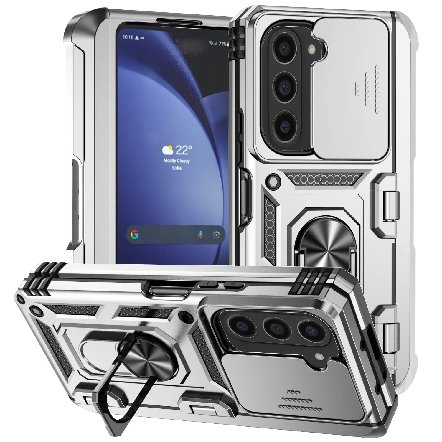 Slide-Kamera-Objektiv-Rüstung, Handyhülle für Samsung Galaxy Z Fold 6, 5, 4, 7, magnetischer Ring, Ständer, Halter, stoßfester Schutz, Rückseite