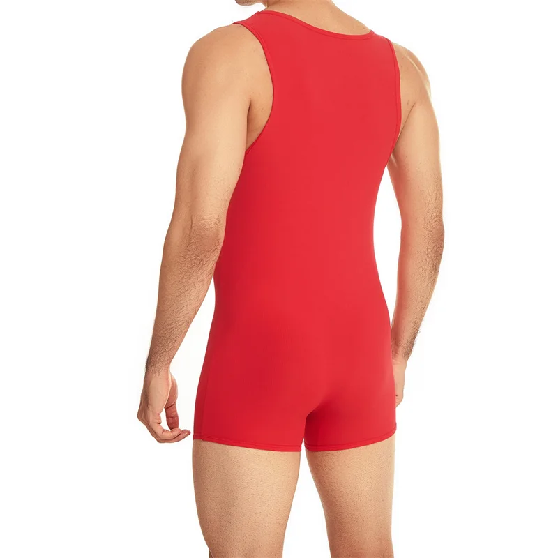 Description Picture 6 of itemMen Undershirts Bodysuit Tight-fitting High-elastic Sports Wrestling Jumpsuits Gymnastics Nylon Deep Round Neck Undershirts