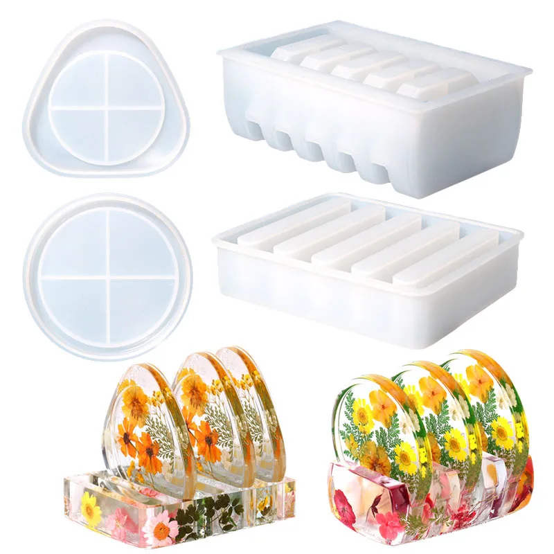 

1 Set Coaster Resin Mold With Drain Rack For Home Kitchen Decoration Coater Placemat Silicone Mold 2 Styles Handmade Gift