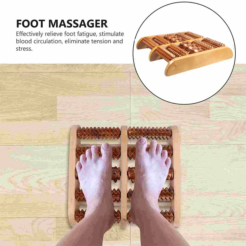 Wooden Dual Foot Massager Roller Foot Shiatsu Reflexology Massager for Foot Leg Back Plantar Fasciitis Pain Relief Muscle Relax