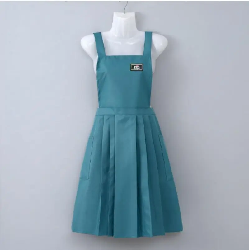 1Pc Waterproof Oil Resistant Pleated Apron Women Summer Restaurant Kitchen Fashion Work Clothes Dirt Resistant Apron