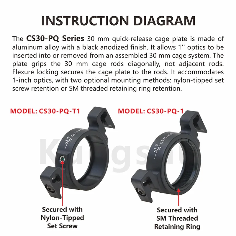 KungShu CS30-PQ 시리즈 30mm 퀵 릴리스 케이지 플레이트(DCP1) 케이지 시스템/드롭인 케이지 마운트