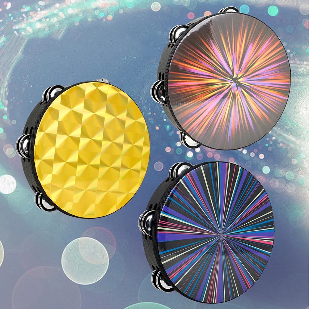 Orff Musical Instruments 8 Inches Tambourine Percussion For Child Color Sound Cognition Education Rattle Jingle Bells Kids Gifts