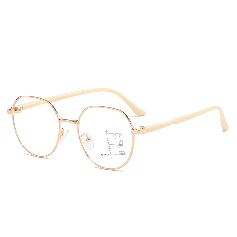 Retro Round Progressive Multifocus Reading Glasses Metal Frame Far Sight Glasses High Definition Anti-blue Presbyopia Glasses 4