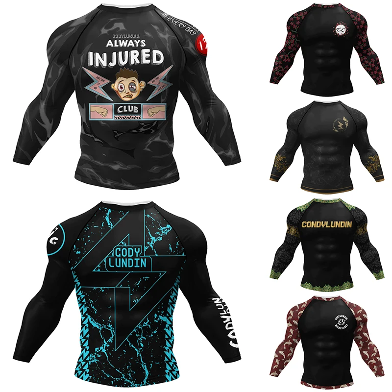 Boxing Jiu Jitsu T-shirts BJJ Rashguard For Men Sport No GI MMA Ranked Long Sleeve MMA Compression Clothing Male Rashguards Tops
