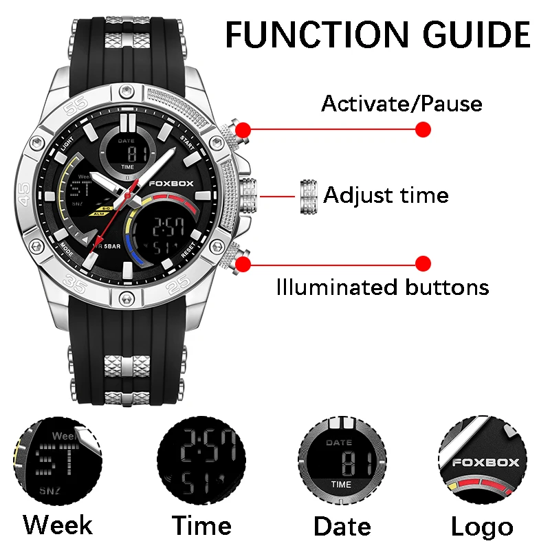 LIGE Luxury Brand New Dual Display Mens Watches LED Digital Sports Military Wristwatches Men Chrono Alarm Watch 50M Waterproof
