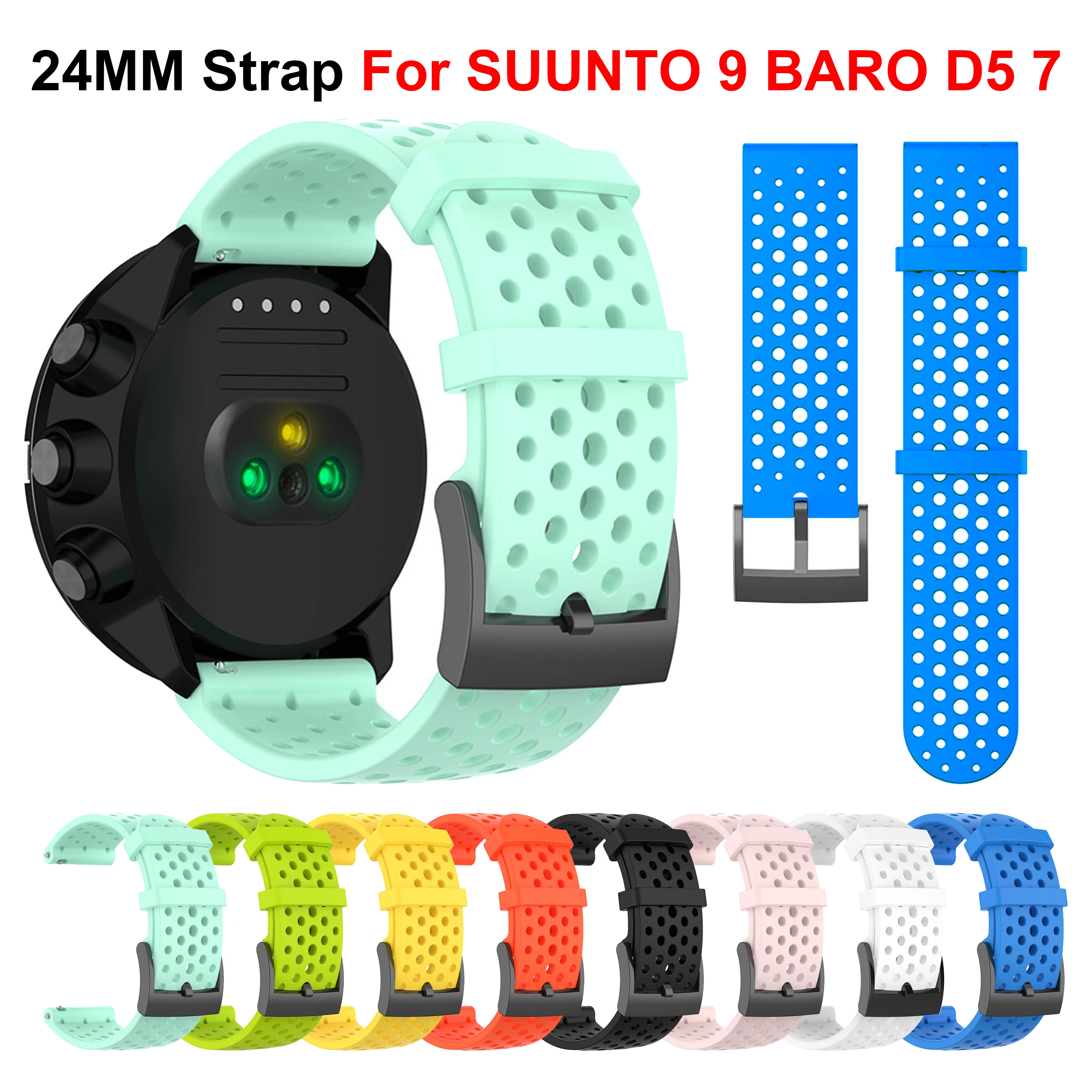 24mm Soft Silicone Quick Release Waterproof Sport Breathable Watch Strap