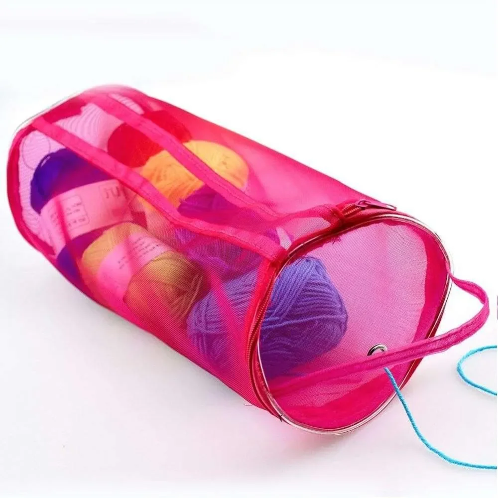 Yarn Storage Bag Yarn Storage Organizer S/L Portable Knitting Yarn Balls Storage Case Small Round Empty Mesh Bag Basket Organizer Crochet Carrier Sewing Accessories