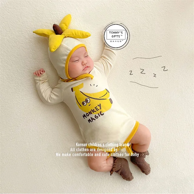 Primavera kawaii infantil bebê bodysuit meninos roupas da menina dos  desenhos animados coreano engraçado banana forma manga longa macacão  macacões - AliExpress