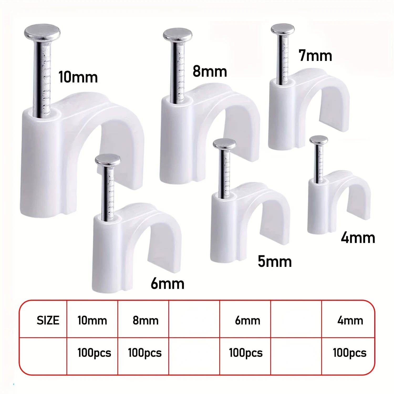 Cable Tie Mounts 400pcs 4/6/8/10mm Cable Wire Clips Nail in Tacks Coaxial Clamps Nails