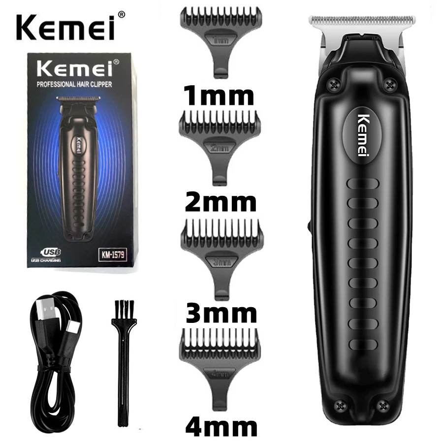 

Kemei 1579 PRO Cordless Hair Trimmer Barber 0mm Zero Gapped Clipper Finish Cutting Machine Detailer High Performance Low Profile