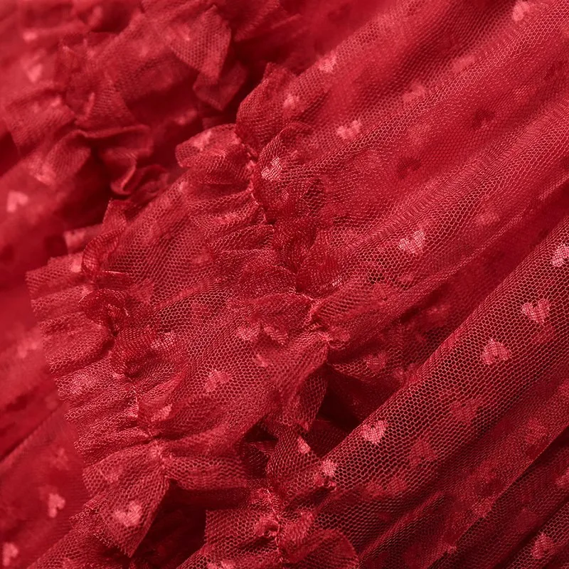 Boho Queens Women Irregular Hem High Waist Pleated embroidery Maxi Skirt Fashion Mesh Loose Puffy Skirt Fairy Cake Skirts