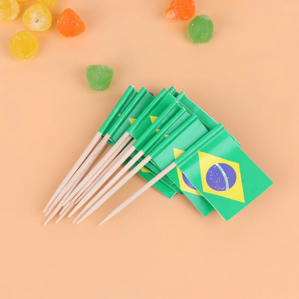 

Brazil National Flag Design Cake Toppers, Creative Fruit Picks, Cupcake Insert Decor, Toothpick Party Supplies, 100Pcs