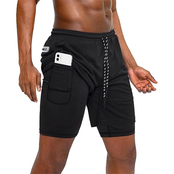 Short de Sport pour hommes, vêtements de Sport d'été 2 en 1, pantalon court, vêtements d'entraînement à Double pont, serré, pour gymnastique, Fitness, course à pied