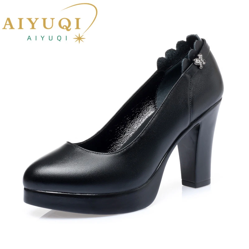 classic black heels AIYUQI Women Shoes High-heel New Genuine Leather Women Formal Shoes Large Size 41 42 43 Platform Women's Office Shoes high heels classic shoes