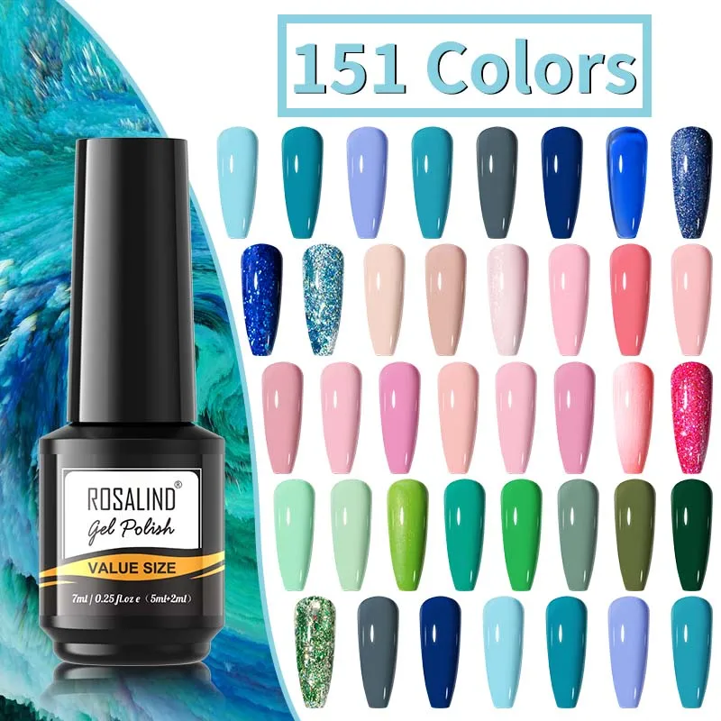 

ROSALIND 7MLGel Nail Polish Pure Pink Blue Color Cheap UV Nail Enamel Semi-Permanent Varnish Base Coat Primer All For Nail Art