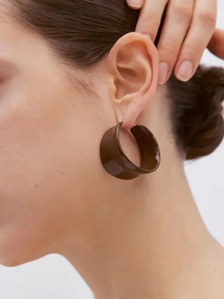 

Chocolate Enamel Drop Glaze Irregular Ring Earrings for Women's Simple Fashion Charm Jewelry European and American