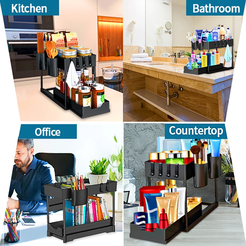 Cabinets Counter Shelf 2 Layers Durable Iron Storage Organizing Rack for  Kitchen Bathroom Under Sink Pantry Desktop - AliExpress