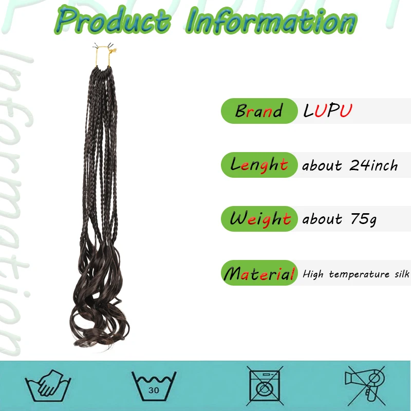 LUPU 24 Inch French Curl Box Braids Crochet Hair Ombre Brown to Blonde Pre Looped Synthetic French Curls Braiding Hair for Women