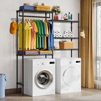 Laundry Clothes Drying Rack Indoor, Over Washer Laundry Storage Shelf, Bathroom Towel Rack Space Saver with Adjustable Shelves 1