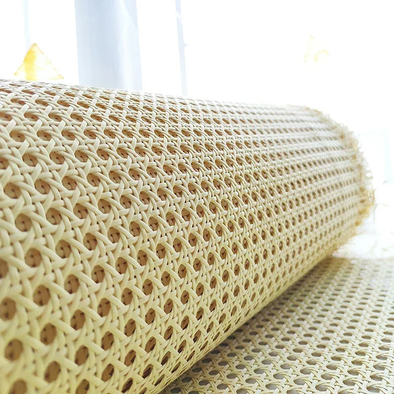 Rattan Cane Weaving Material Yellow Coffee Primary Color Vinyl Cane Webbing Wicker Grid Rattan Roll Weaving Material for Chair Cabinet Furniture Decor rattan cane weaving material rattan weaving material