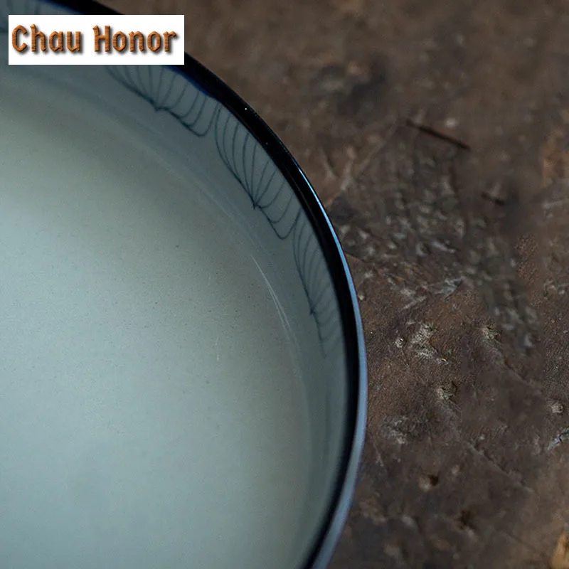 Retro Blue And White Tea Tray Hand Painted Lotus Art Ceramic Tea Pot Holder Dry Bubble Tray Teapot Holder Base Kung Fu Teaware