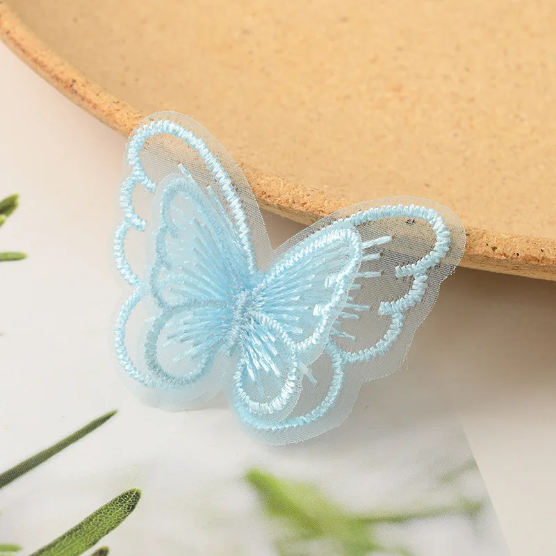Organza Butterfly Accessories 20PCS/Lot Double Layer Colourful Organza Butterfly Patch DIY Tulle Fabric Butterfly Headdress Sticker Accessories