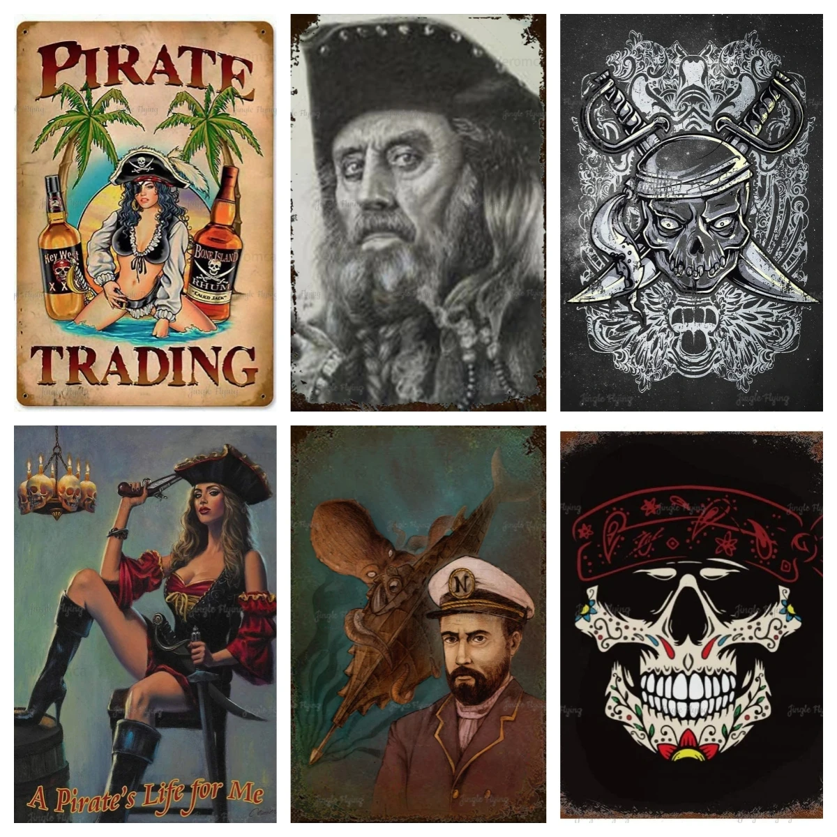

Pirate Captain Skull Vintage Tin Sign Wall Art Poster Plate Decor Plaque Retro Man Cave Home Wall Decor