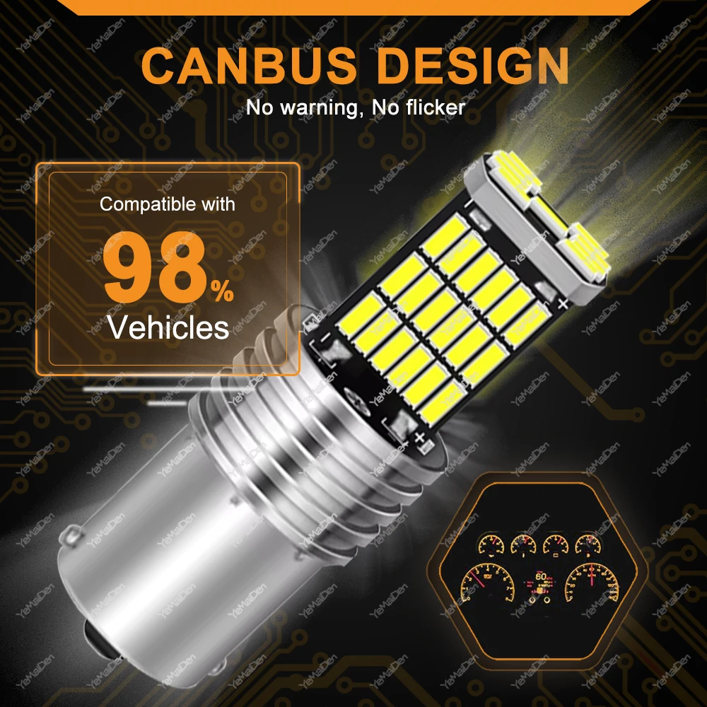 자동차 주차 브레이크 램프, LED 전구 방향 지시등, P21W BA15S 1156 1157 BAY15D, 12V 45-4014SMD, 6500K, 화이트 옐로우 레드, 2 개, 4/8 개