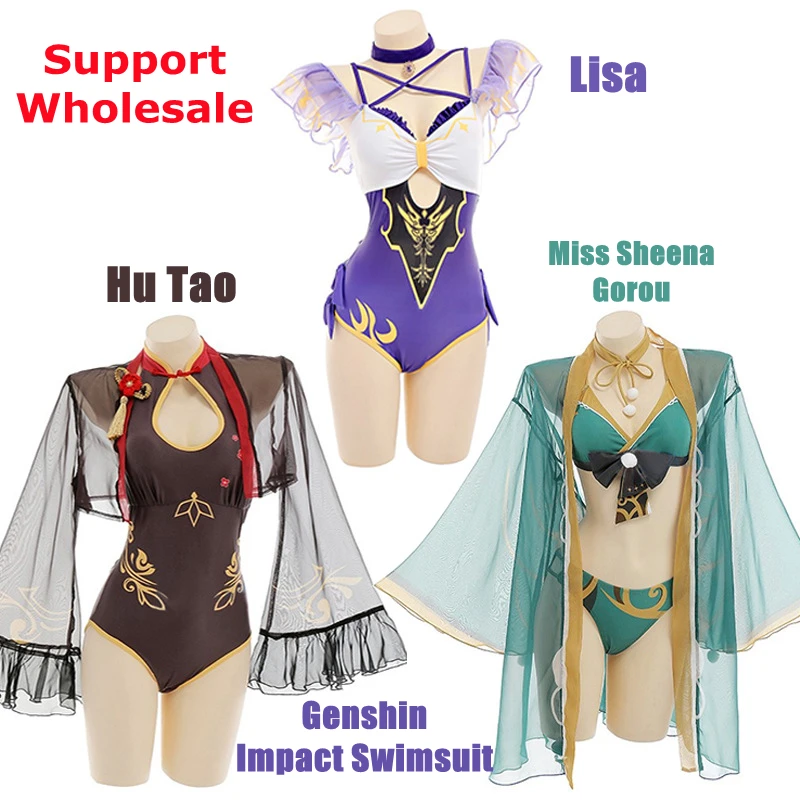 

STOCK Support Wholesale Genshin Impact Swimsuit Miss Sheena Gorou Hu Tao Lisa Anime Sexy Bikini Summer Swimwear Plus Size S-3XL