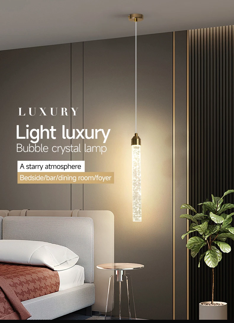 Luxury Crystal Pendant Light - Modern Gold Hanging Lamp for Living Room Bedroom Dining Room Decor