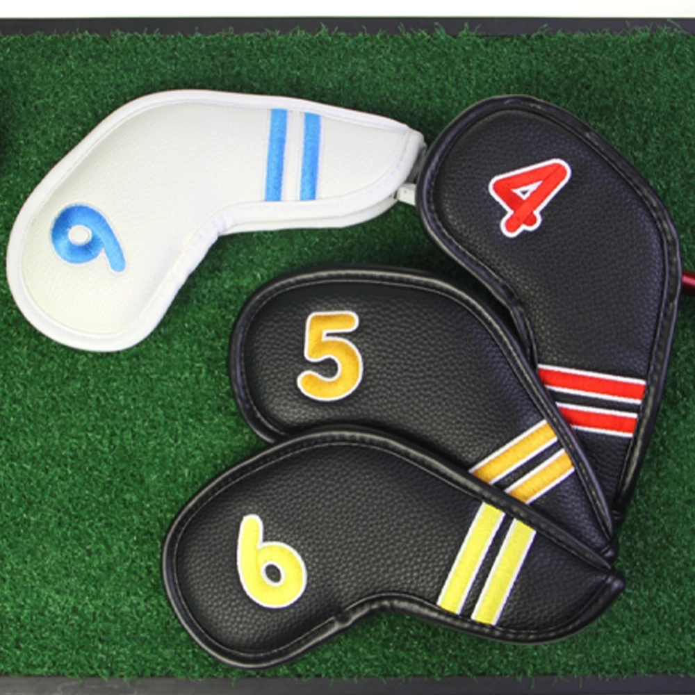9Pcs Golf Head Covers for Iron Covers PU Leather (4 5 6 7 8 9 Pw Aw Sw ) Colorful Number Embroideried Waterproof Fit All Brands 5