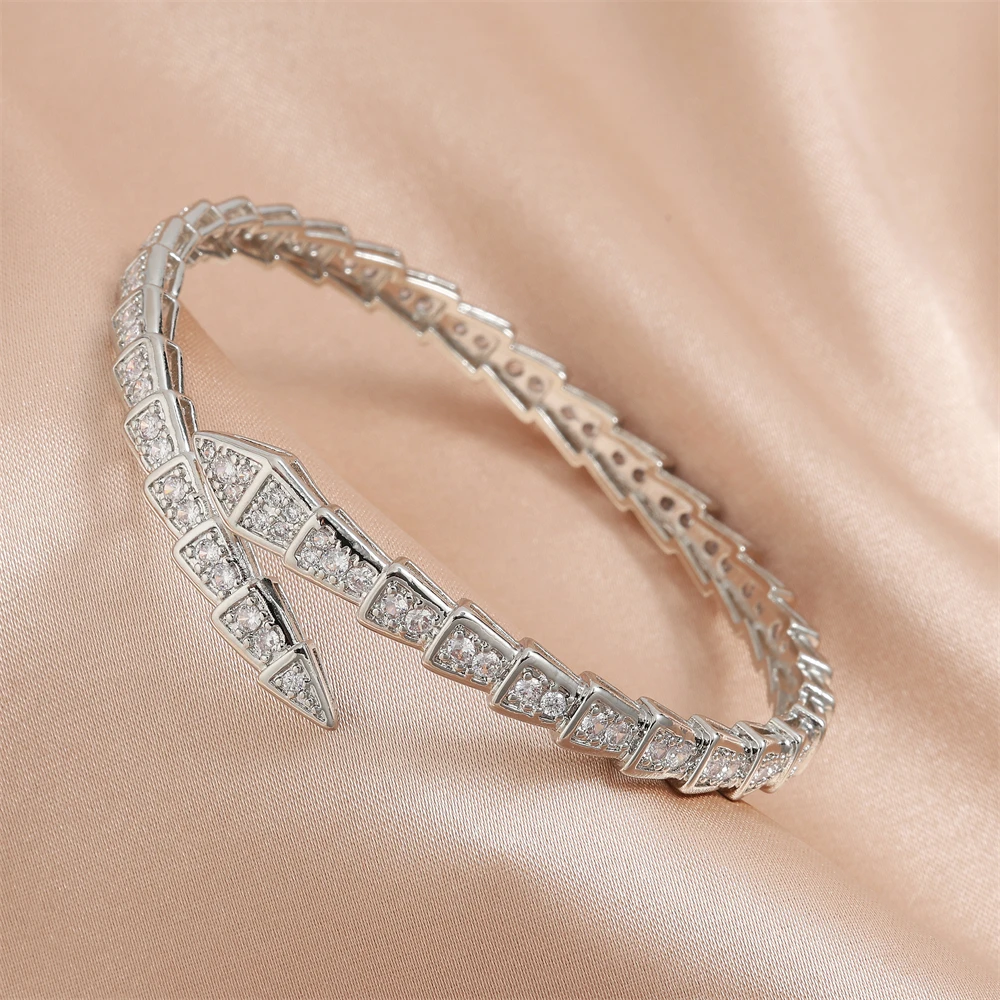 Yupsk Zircon Bracelet Fashion Shiny Snake Bone Open Bangles Exquisite Women's Wedding Party Accessories Gift