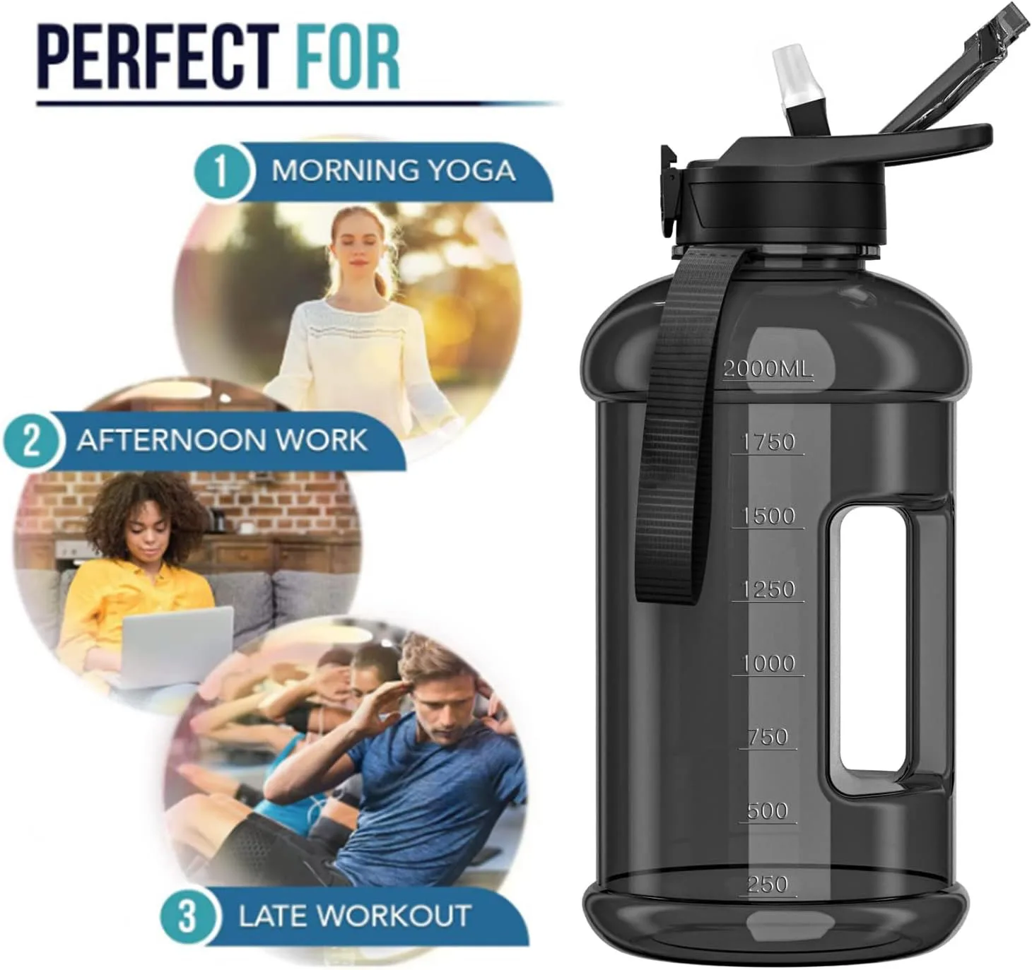 Sports Water Bottle Sports Bottle Water Bottle Plastic Water Bottle Stainless Steel Water Bottle Tea Water Bottle 2.2L Half Gallon Water Bottle with Straw 74 oz Large Water Bottle Big Gym BPA Free Gallon Jug with Handle