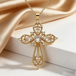 Vintage Gold Cross Pendant Choker Necklace for Women - Classic Religious Design with Slim Clavicle Chain (A025 - J)