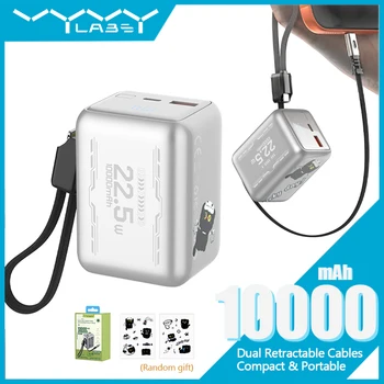 Power Bank Mini da 10000mAh con Cavo USB-C e Lightning Retrattile, Ricarica Rapida 22.5W per iPhone Samsung Huawei Xiaomi