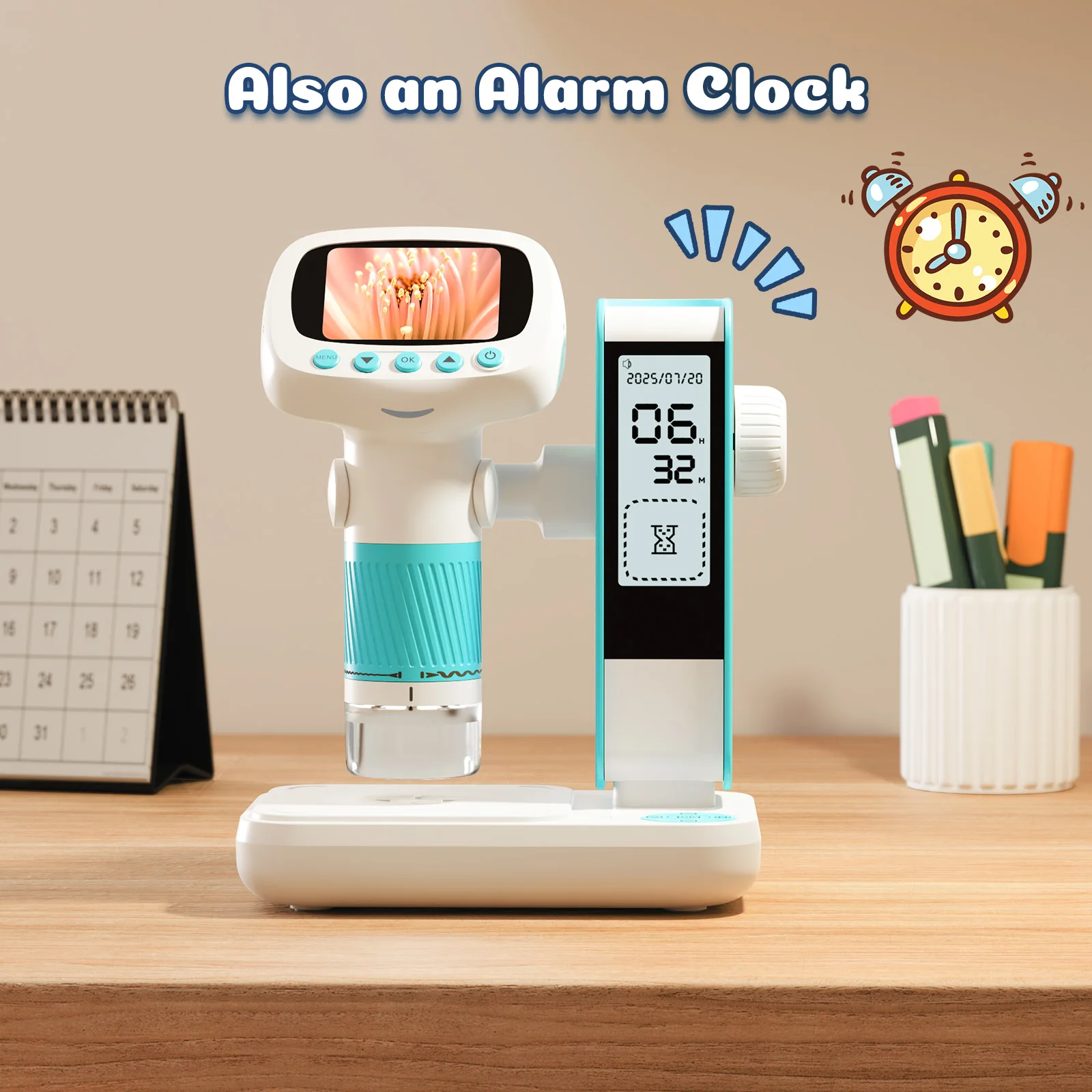 Kid Microscope Alarm Clock  2 in 1Educational Toy with Light 1000X STEM Microsco