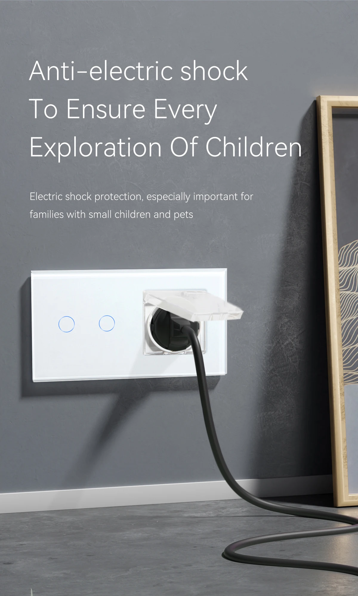 Touch Switch 1/2/3Gang 1Way Bathroon Wall Socket with Cover Wall Light Switches