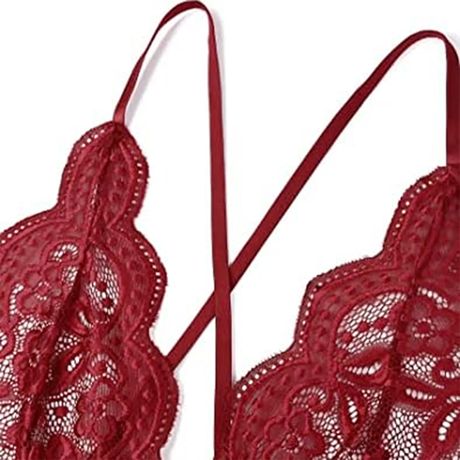 Women Fashion 1 PC Bodysuit Lingerie Sexy Women Costumes Red Lace Lingerie Backless Lanyard Female Conjoined Tight Underwear