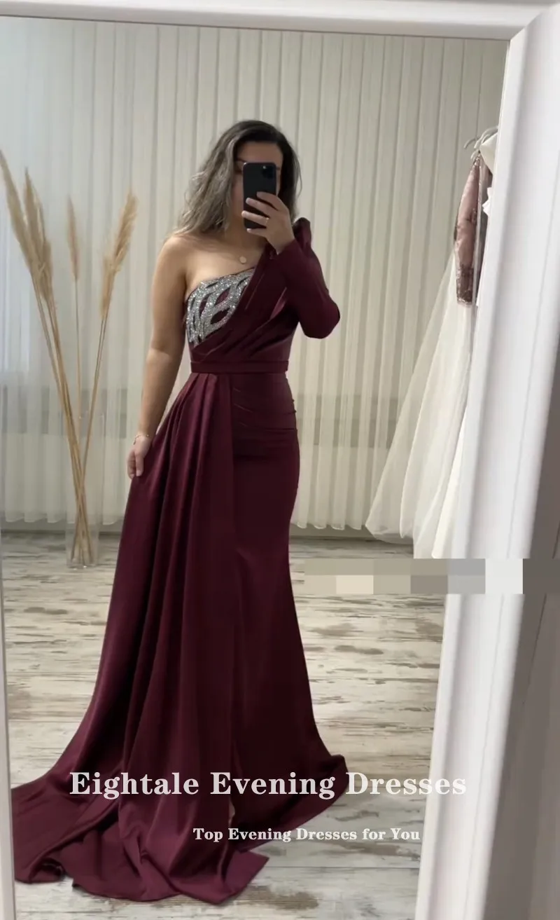 Burgundy Prom Dress Satin Fabric V-Neck Mermaid Sleeveless Pleated Long  Pageant Dresses - Milanoo.com