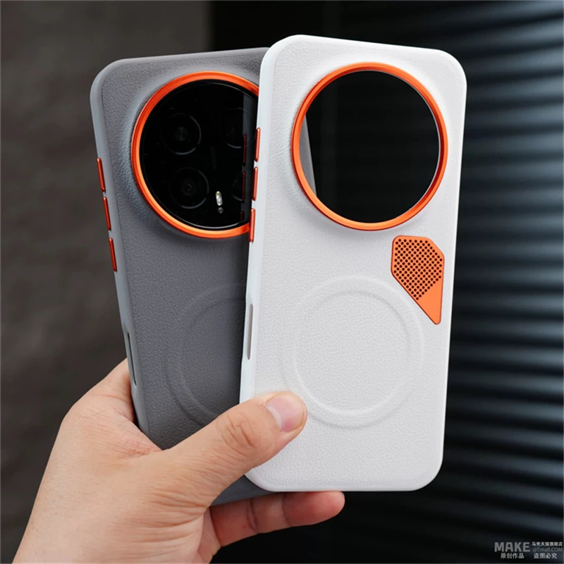 Luxury Magnetic MagSafe Silicone PU Leather Back Cover with Cooling Shockproof Bumper