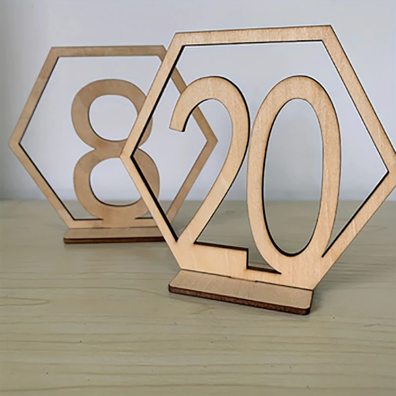 10PCS Holz Tisch Nummernschild 1-40 Sechseckige Hohl Anzahl Sitz Platte Bar Cafe Hochzeit Anzahl Tisch Platte event Party Supplies – Detail 14