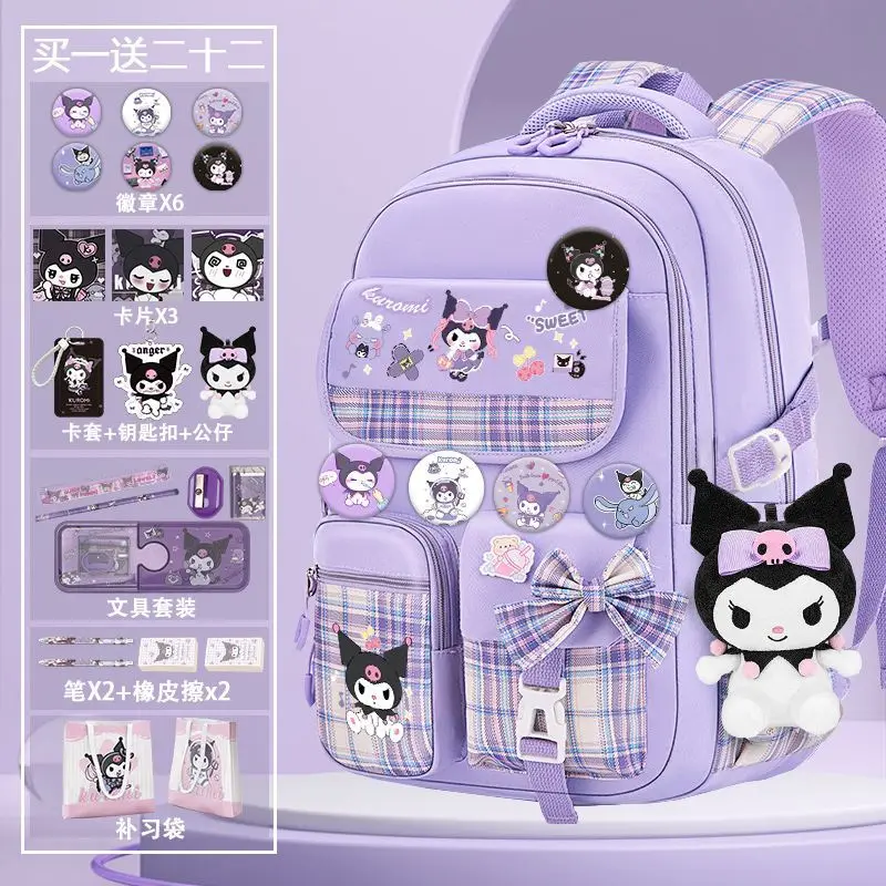 

2024 New Sanrio Anime Kuromi Backpacks for Children Cinnamoroll Large Capacity Girls Cute Lightweight Spine-Protective Backpack