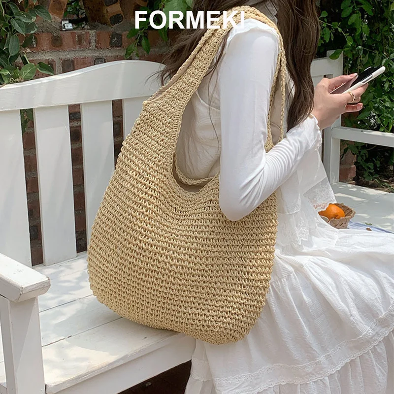 

Соломенная Сумка Formeki Ins, модная сумка через плечо для женщин, пляжная сумка большой вместимости, женская сумка с вырезами