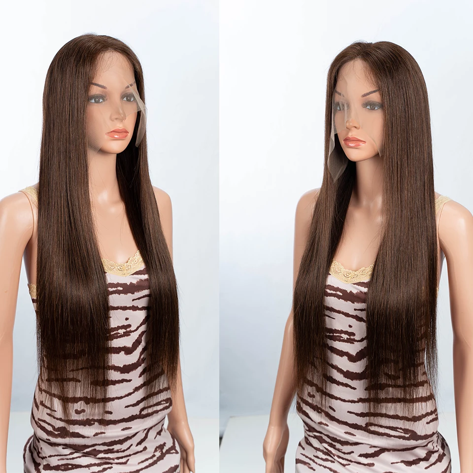 4# Chocolate Brown Colored Human Hair Wigs For Women 13X5 Straight Lace Front Wigs 30 Inch Highlight Remy Brazilian Hair Wigs